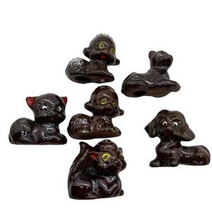 Japanese Redware 1950s Animal Figurines Skunk Cat Poodle Dog Lamb Collectibles
